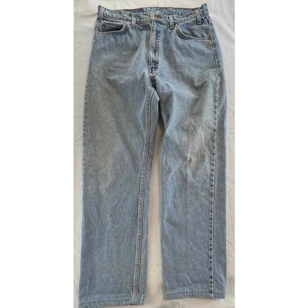 Vintage Levis 505 Mens Regular Fit Straight Leg Light Blue Denim Orange Tab W 34